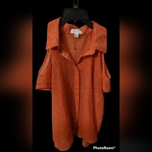 Forever 21 Woman's sheer PLUS Sz top 2X shoulder cut out button down